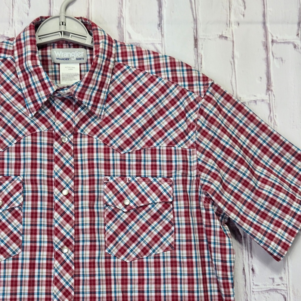 Wrangler Wrancher Shirt Red Plaid Pearl Snap Western Cowboy Workwear Mens Large